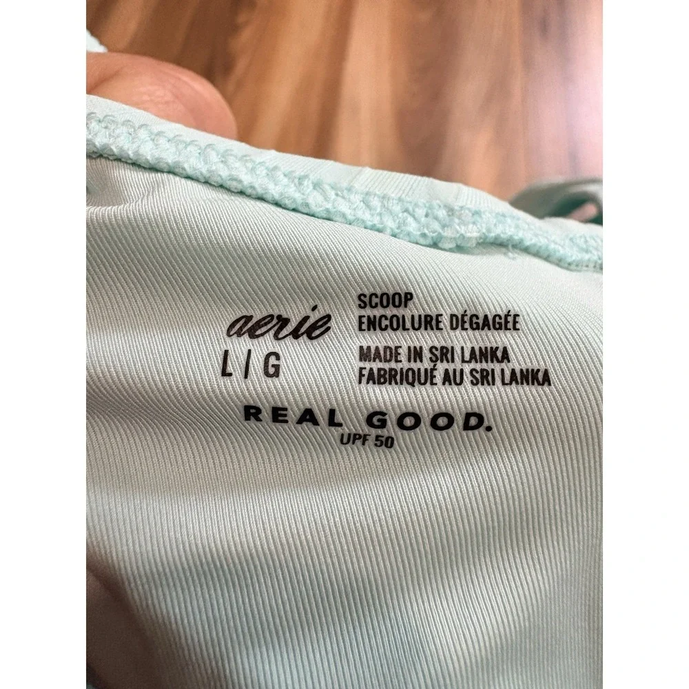 Aerie Scoop‎ Bikini Top Women's Large Light Teal Blue Padded Ribbed